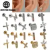 Wholesale 1 Piece Lip Rings Casual Vacation Tropical Cross G23 Titanium Alloy Plating Zircon 18K Gold Plated Lip Rings Ear Cartilage Rings & Studs