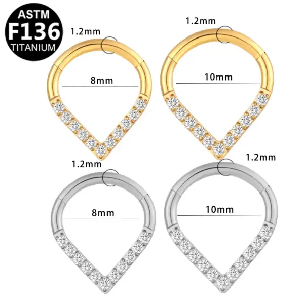 Wholesale 1 Piece Nose Rings & Studs Elegant Simple Style Water Droplets Pure Titanium Alloy Zircon Vacuum Plating 14K Gold Plated White Ear Cartilage