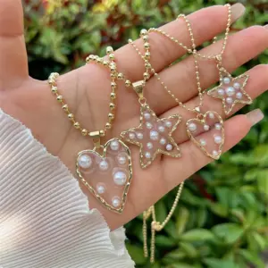 18K Gold Plated Star Heart Shape Copper Simple Style Classic Pendant Necklace