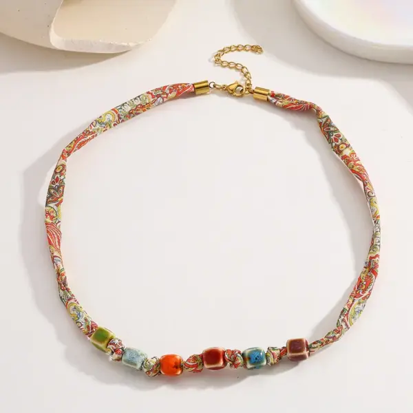 Wholesale Jewelry Casual Elegant Classical Heart Shape Ladybugs Flower 304 Stainless Steel Bandana Cloth Strip 18K Gold Plated PVD Coated Plating Silk Scarf Cord Cuban Link Chain Curb Chain Cloth Strip Multi Charms Necklace