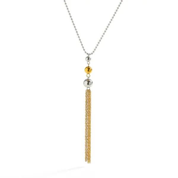 Vacuum Electroplating (In Furnace) Plated 18K Real Gold Round Tassel Cute Tropical Style Sweet 304 Stainless Steel Electroplated Lobster Clasp Necklace