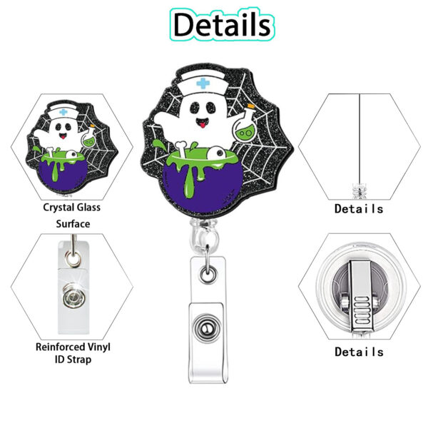 Wholesale Acrylic Halloween Booboocrew Ghost Telescopic Rotating Crocodile Clip Badge Scroll Easy-Pull Buckle