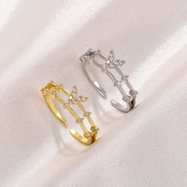 Wholesale Fashion Butterfly Copper Zircon Open Ring In Bulk