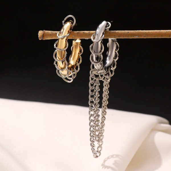 Wholesale European and American Punk Personality Exaggerated Long Tassel Color Contrast Design Earrings Earrings High-grade All-match Chain Earrings Women