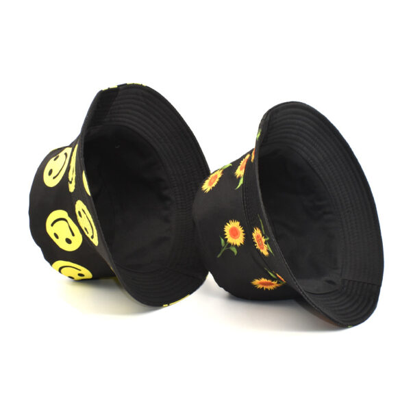 Wholesale European and American Spring and Summer New Smiley Printed Fisherman Hat Women's Japanese Style Sunshade Basin Hat Fashion Double-Sided Sun Hat