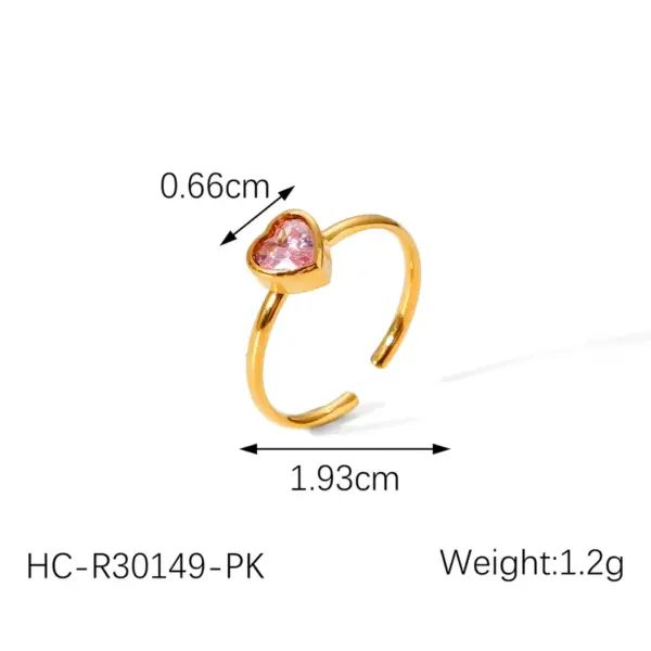Wholesale 304 Stainless Steel Heart Shape PVD Coated Zircon 18K Real Gold Plated Vacation Modern Style IG Style Waterproof Non Tarnish Inlay Red Open Rings