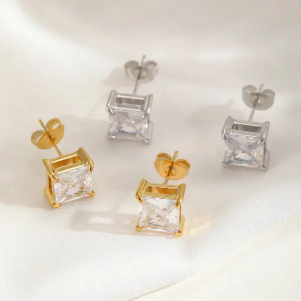 Wholesale 1 Pair Elegant Simple Style Artistic Geometric Square Plating Inlay 304 Stainless Steel Zircon 18K Gold Plated Ear Studs