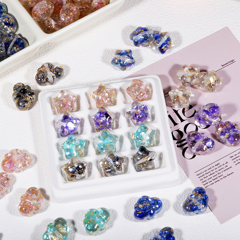 Wholesale Transparent Colorful Shell Five-inted Star Cloud Through-Hole Beads DIY Handmade Beaded Mobile Phone Chain Loose Bead Jewelry Aessories