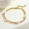 Wholesale 304 Stainless Steel Gold Plated Vacuum Electroplating (In Furnace) Gold Steel Color Women's Suitable Beaded Chain Bracelet Round Pearl Elegant Novel Design