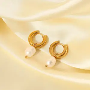 Fashion Geometric Plating Stainless Steel Artificial Pearls PVD Coated Earrings