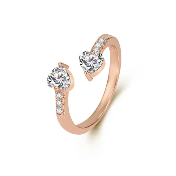 Wholesale Simple Style Heart Shape Copper Open Ring Plating Zircon Copper Rings