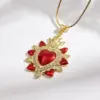 Hip-Hop INS Style Copper Color Retention Electroplated Gold Micro-Inlaid Zircon Colorful Oil Drop Cross Flower Light Heart Necklace