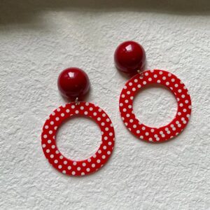 1 red ball earrings