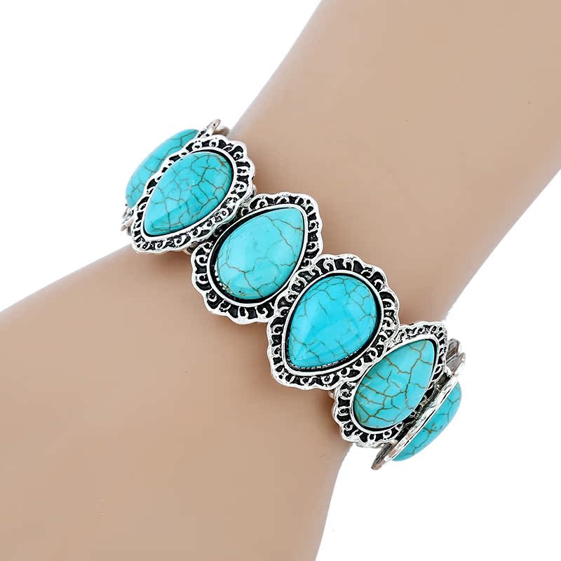 Wholesale Retro jewelry European and American water op elastic line love pattern turquoise bracelet bracelet ebay exrt hot sale