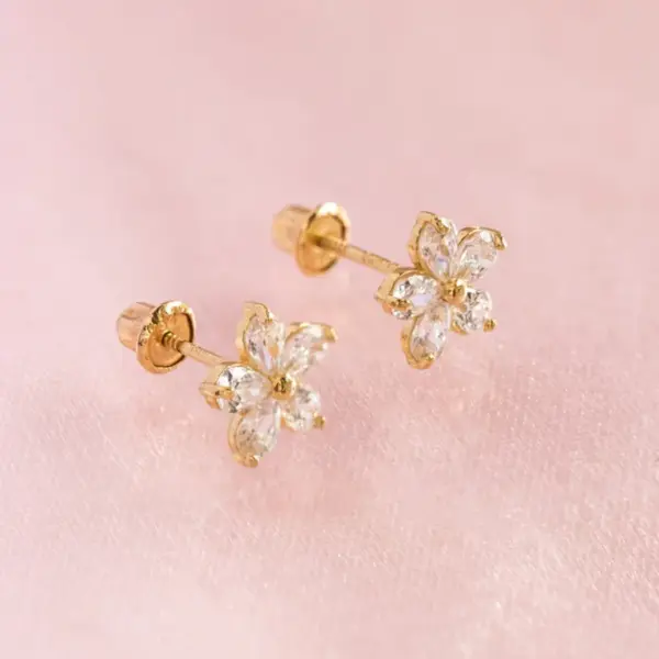 Wholesale 1 Pair Simple Style Classic Style Flower Plating Inlay Copper Zircon 18K Gold Plated Ear Studs