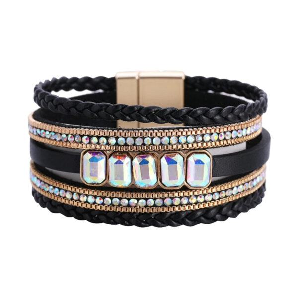 Wholesale Bohemian fashion rhinestone color Crystal multi-layer leather women's bracelet hand-woven leather women's bracelet