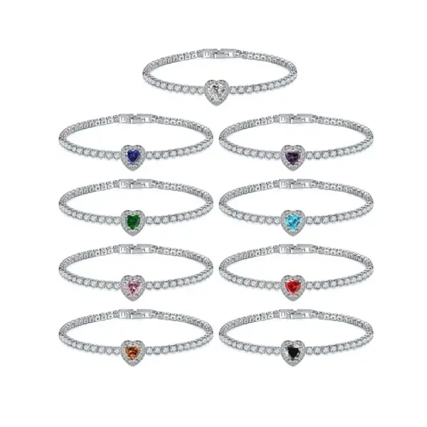 Wholesale Copper Rhodium Plated Simple Style Shiny Inlay Round Water Droplets Heart Shape Zircon Tennis Bracelet