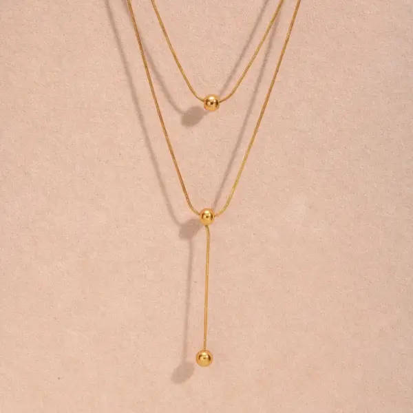 Wholesale PVD Coated Real Gold Plated 18K Gold Solid Color 201 Stainless Steel Elegant Streetwear IG Style Waterproof Non Tarnish 201 Stainless Steel Double Layer Necklaces