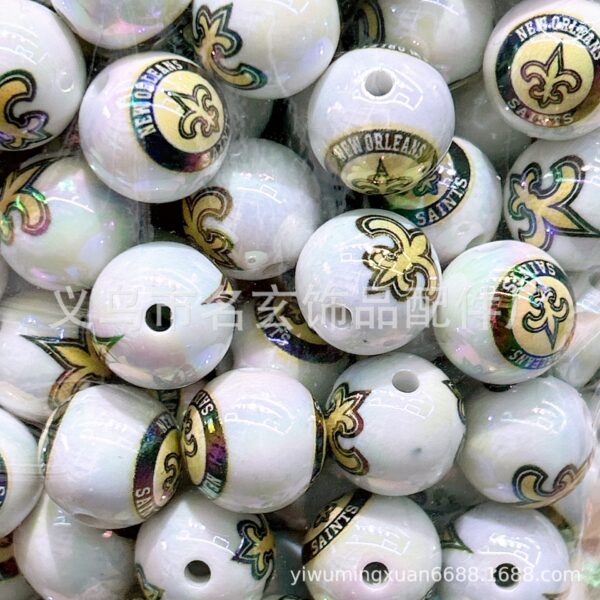 Wholesale diy16mm Printed Rugby Team Ball Beads