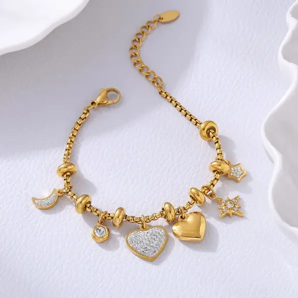 PVD Coated Real Gold Plated 18K Gold Heart Shape 304 Stainless Steel Elegant Waterproof Non Tarnish 304 Stainless Steel Bracelets