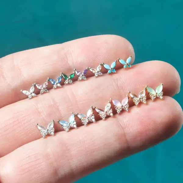 Wholesale 1 Piece Ear Cartilage Rings & Studs Artistic Butterfly 304 Stainless Steel Turquoise Zircon Inlay Turquoise Zircon