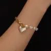 304 Stainless Steel Plastic Heart Shape Ion Plating (IP) 18K Gold Plated Elegant Waterproof Non Tarnish Beaded Pearl Regular Chain Gold Bracelets Necklace Jewelry Set