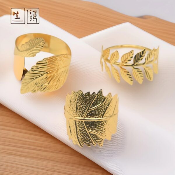 Wholesale Cross-border Leaves Metal Plated Napkin Ring Party Party Dining Table Plate Napkin Buckle Metal Napkin Manufacturers