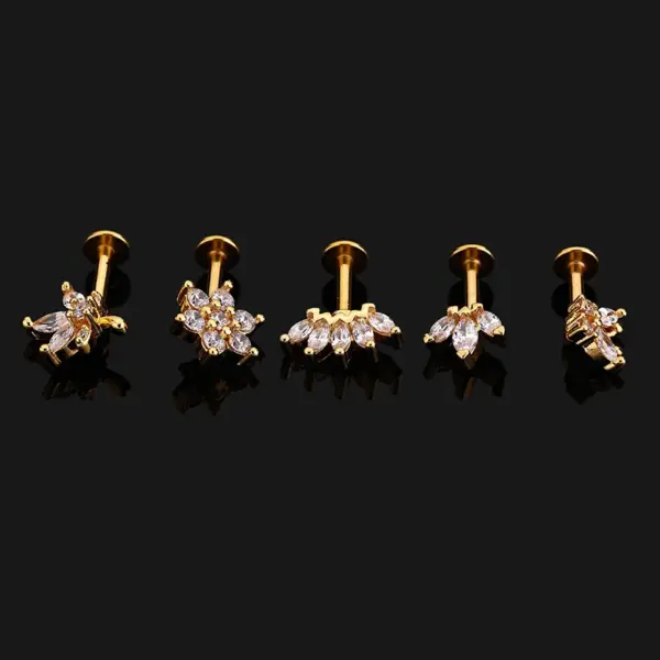 1 Piece Ear Cartilage Rings & Studs Simple Style Crown Butterfly 316L Stainless Steel Waterproof Non Tarnish Surgical Steel Zircon Water Plating Lip Rings Ear Cartilage Rings & Studs