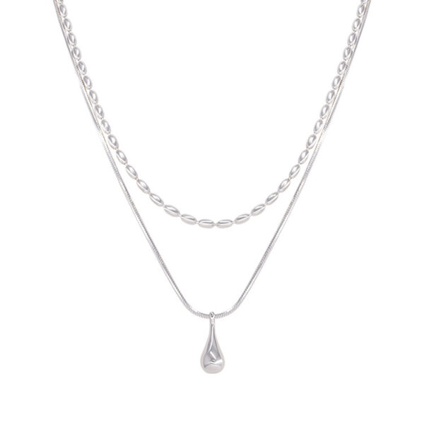 Wholesale Minimalist Double Layer Stacked Necklace 2025 New Popular Ins Niche Water Drop Pendant Clavicle Chain Popular Simple
