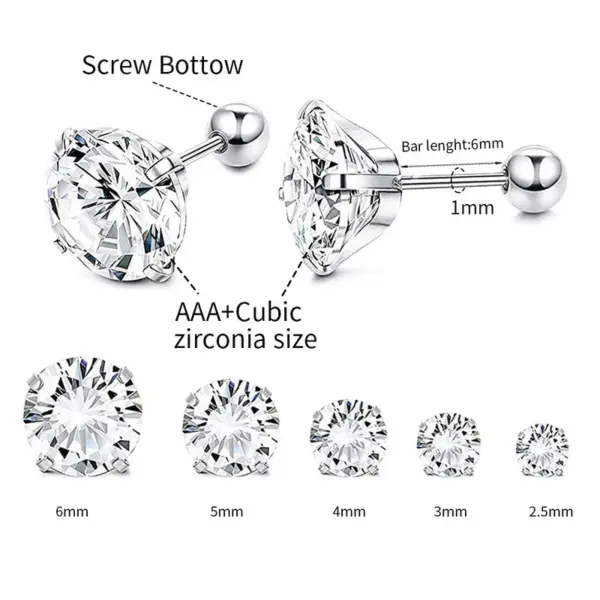 Wholesale Simple Style Round Stainless Steel Inlay Zircon Ear Studs 1 Piece