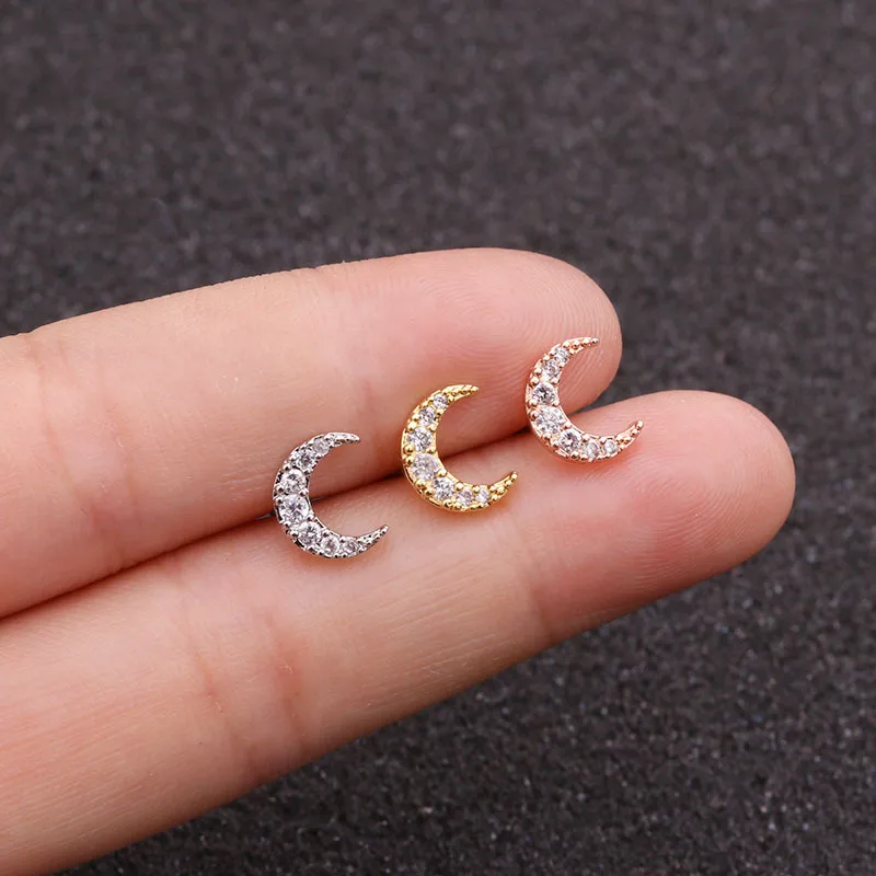 Wholesale Copper Ear Cartilage Rings & Studs Moon Waterproof Non Tarnish Surgical Steel