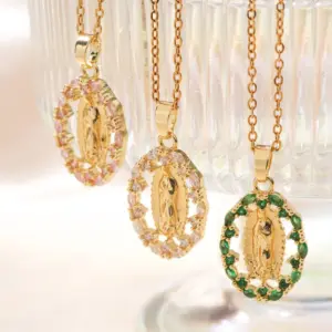 Wholesale Copper Virgin Mary Vacuum Plating Zircon K Gold Plated Vintage Style Classic Style Plating Inlay Multicolor Necklace