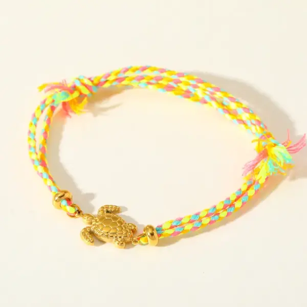 Sweet Cute Stainless Steel 18K Gold Turtle Pendant Colorful Handmade Woven Rope Bracelet Jewelry Simple Style Versatile Ocns