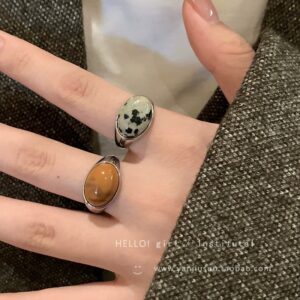 Wholesale Maillard Natural Stone Opening Ring Women's Niche Design Light Luxury High-Level Finger Ring Vintage Decorative Finger Ring