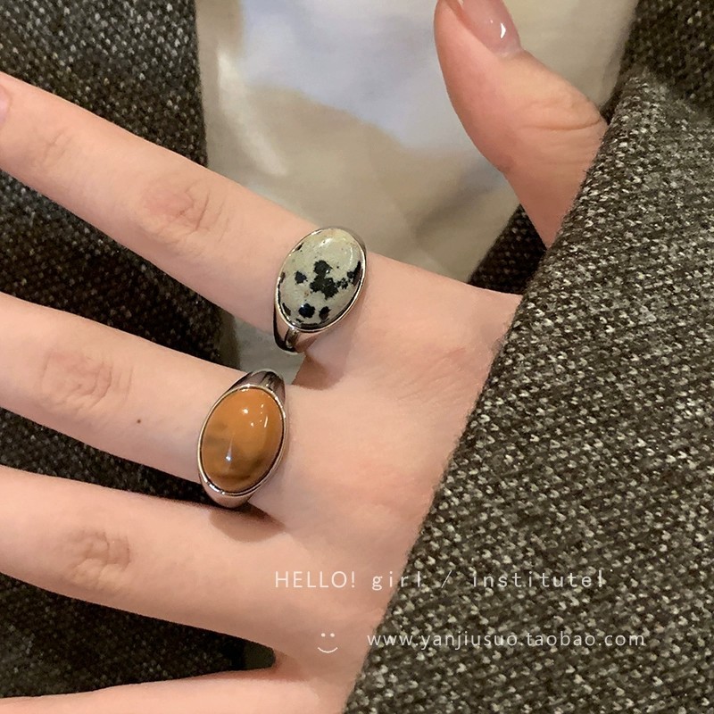 Wholesale Maillard Natural Stone Opening Ring Women's Niche Design Light Luxury High-Ll Finger Ring Vintage Decorative Finger Ring
