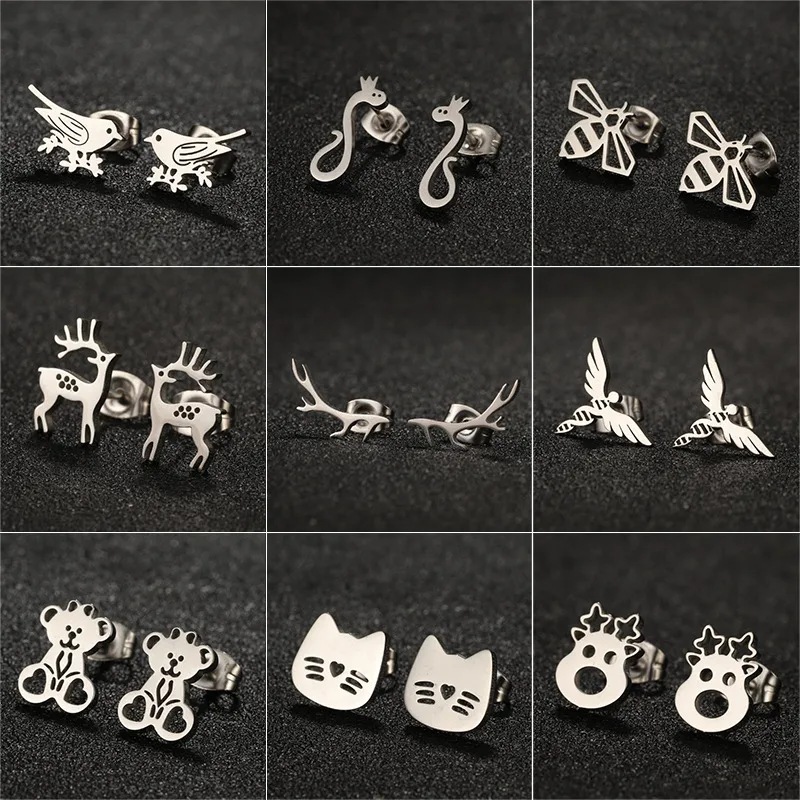 Wholesale PVD Coated 18K Gold Real Gold Plated Animal 304 Stainless Steel Waterproof Non Tarnish Ear Studs