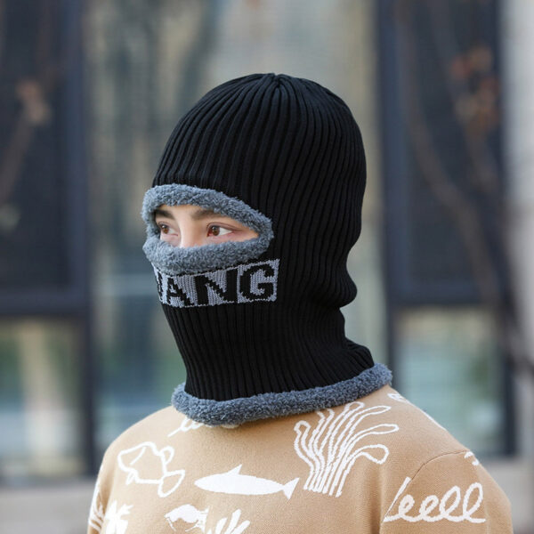 Wholesale Men's fleece-lined, thick, warm, woolen, one-piece winter cap for cycling, face protection, and cold protection.
