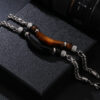 Wholesale Retro cool titanium steel tiger eye stone men's bracelet