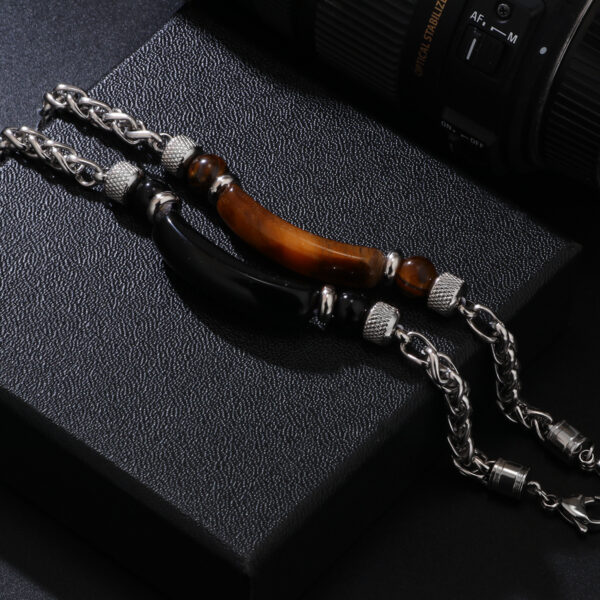 Wholesale Retro cool titanium steel tiger eye stone men's bracelet