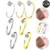 Titanium Alloy Nose Studs And Rings Set With C-Shape Four Claw Embedded Zirconia Piercing Jewelry Fashionable Unisex Princess Style