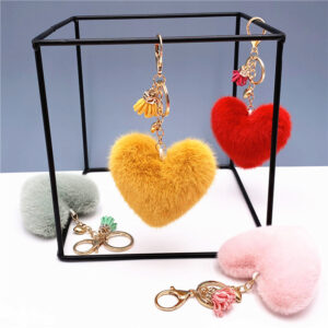 Wholesale Tassel Peach Heart Keychain Cute Bag Pendant Heart-Shaped Plush Car Key Chain Ring Pendant Creative Small Gift