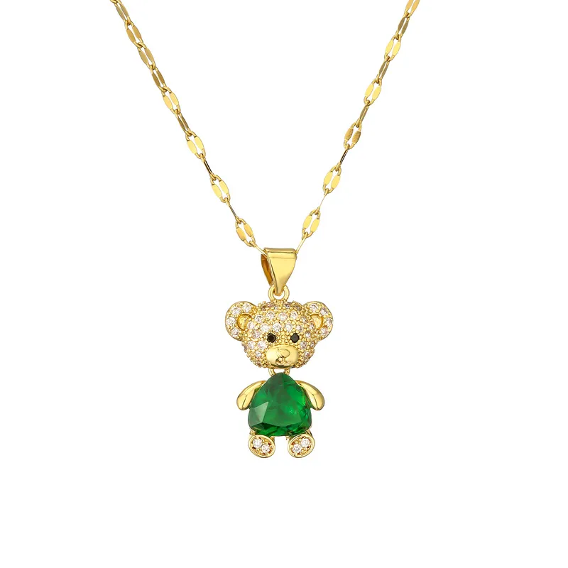Wholesale PVD Coated Little Bear Titanium Steel Copper Cartoon Style Cute Waterproof Non Tarnish Titanium Steel Pendant Necklace