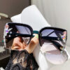 Wholesale Explosions European and American Diamond-encrusted Sunglasses High-grade Women's Large Frame Side Butterfly Diamond Sunglasses Driving Sunshade UV Protection