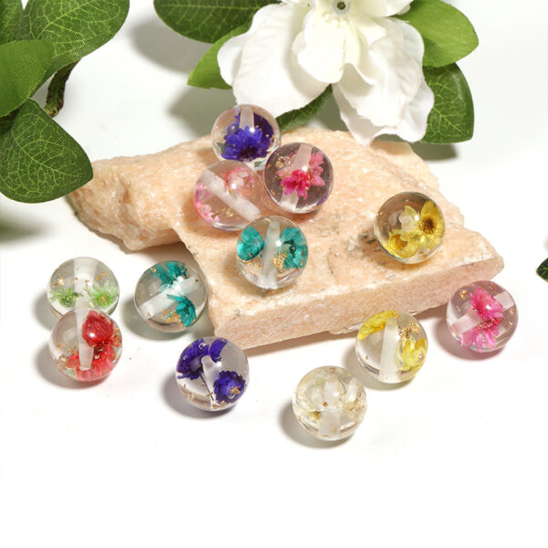 Wholesale natural dried flower resin round beads transparent gold foil beaded diy mobile phone chain key chain accessories beads loose beads
