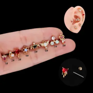 316L Stainless Steel Copper Zircon Ear Cartilage Rings & Studs Heart Shape Waterproof Non Tarnish Surgical Steel