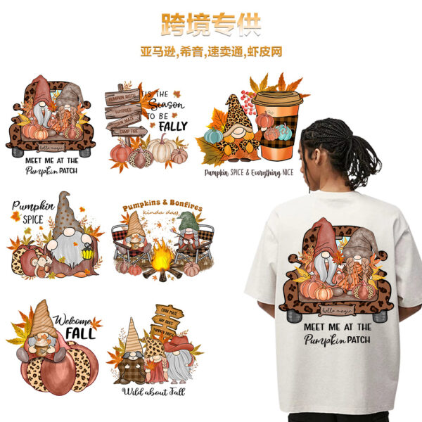 Wholesale Golden Autumn Pumpkin T-shirt Thermal Transfer Hot Stamping