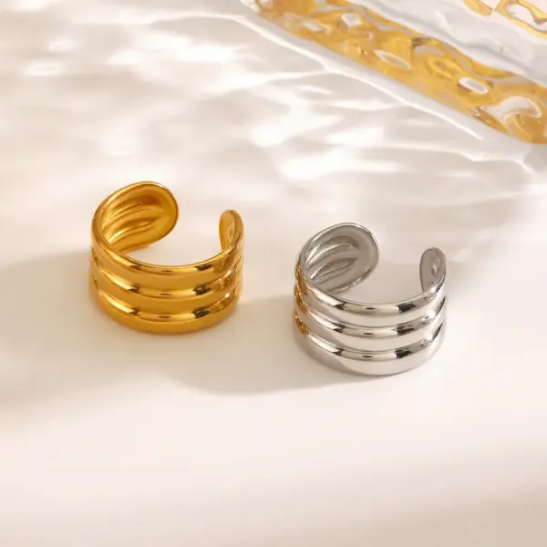 Ion Plating (IP) 18K Gold Plated Geometric 304 Stainless Steel IG Style Waterproof Non Tarnish Open Rings