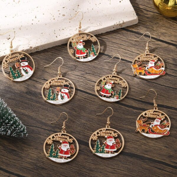 Wholesale Christmas-themed gold round earrings
