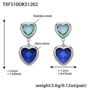 TXF510-Blue Faceted Stone Steel Color Earrings