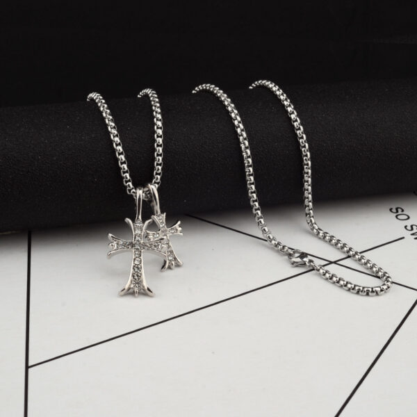 Wholesale European and American Full Diamond Double Cross Necklace Personality Retro Trendy Cold Style Personality Chain Niche Cool Fashion Jewelry